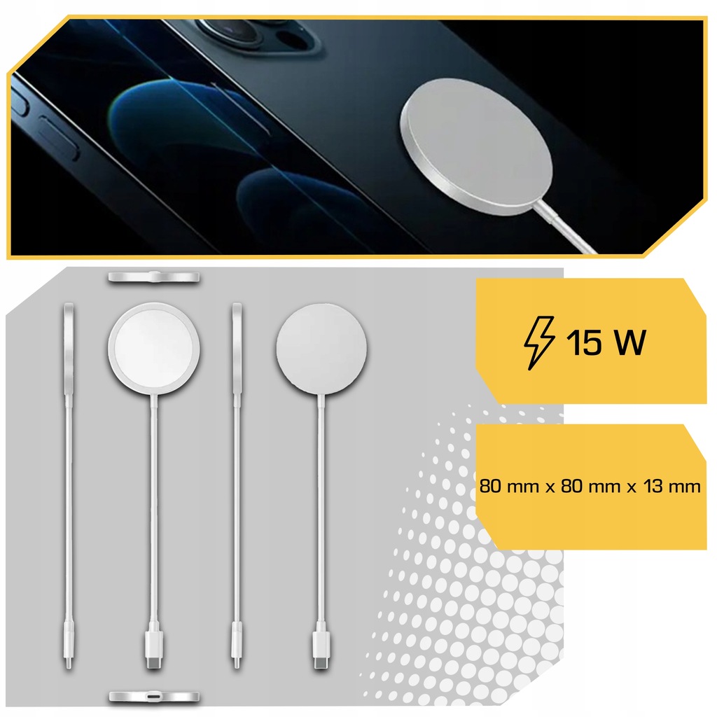 ŁADOWARKA INDUKCYJNA BEZPRZEWODOWA DO MAGSAFE IPHONE 12 13 14 15 SZYBKA 15W EAN (GTIN) 5906700041037